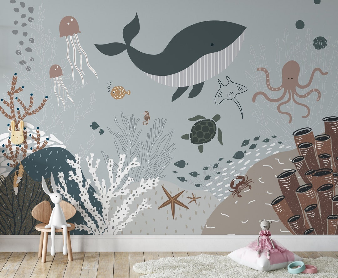 Ocean Animals Wallpaper Peel and Stick Nursey Wall Decor Kids Wall
