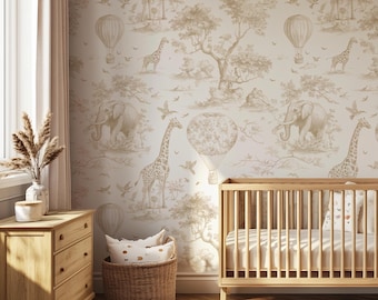Papel de Parede Safari Toile Bege: Mural de Parede Autoadesivo para Quarto Infantil