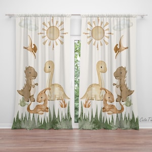 Watercolor Baby Dinosaurs Baby Boy Room Curtains Nursery Curtains Window Curtains