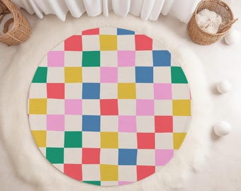 Bunt karierter Teppich fürs Kinderzimmer: Weiche Waschbare Spieldecke