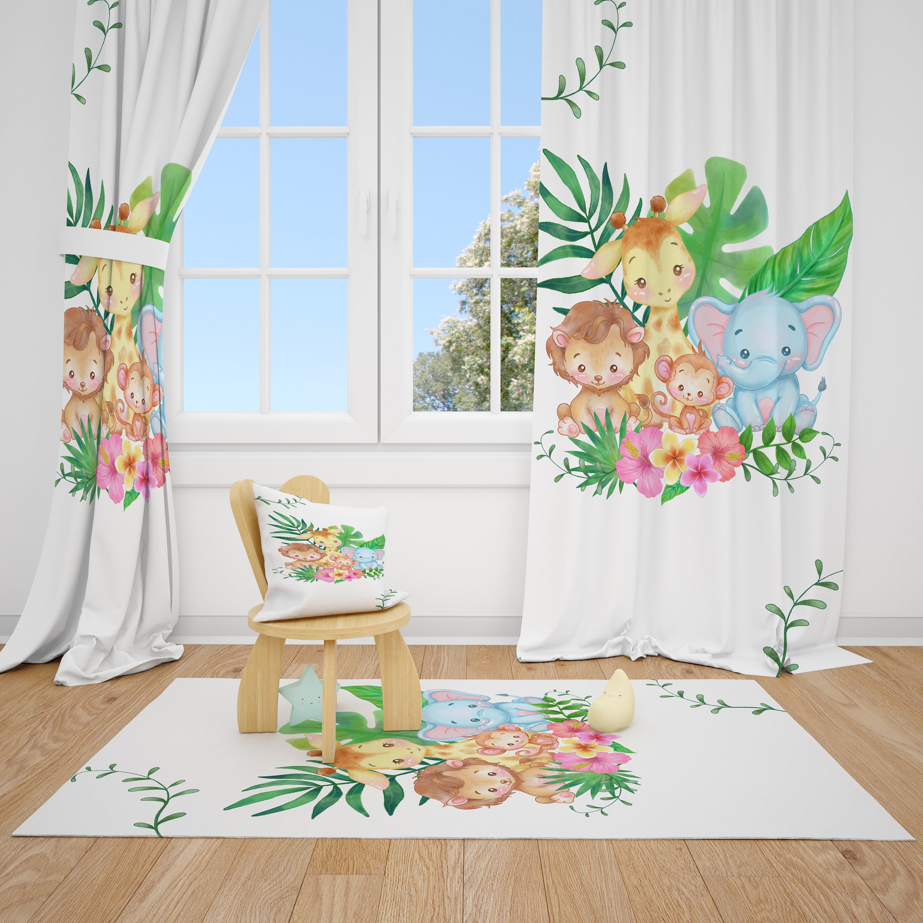 Cute Safari Animals Baby Girl Room Curtain Nursery Curtains Etsy