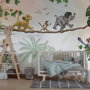 Löwe und Freunde Wallpaper Schälen und Aufkleben Kinderzimmer Wand Dekor Cartoon Tiere Kinder Wandbild