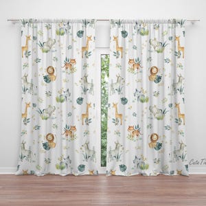 Watercolor Safari Animals Baby Boy Room Curtains Nursery Curtains Window Curtains