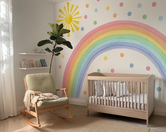 Vinilo decorativo de pared con efecto arcoíris suave en acuarela: Adhesivo de pared para habitación infantil