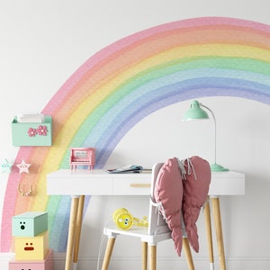 Watercolor Large Rainbow Wall Decal, Nursery Wall Sticker, Pastel Rainbow Decal, Kids Wall Decals