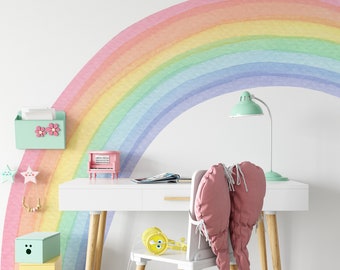 Watercolor Large Rainbow Wall Decal, Nursery Wall Sticker, Pastel Rainbow Decal, Kids Wall Decals