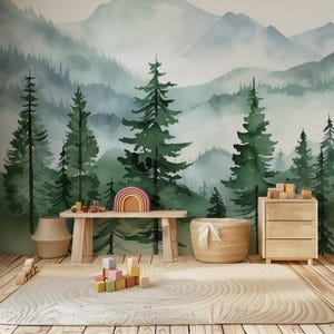 Tapete mit Aquarell Bergen: Schälen und Aufkleben für Kinderzimmer