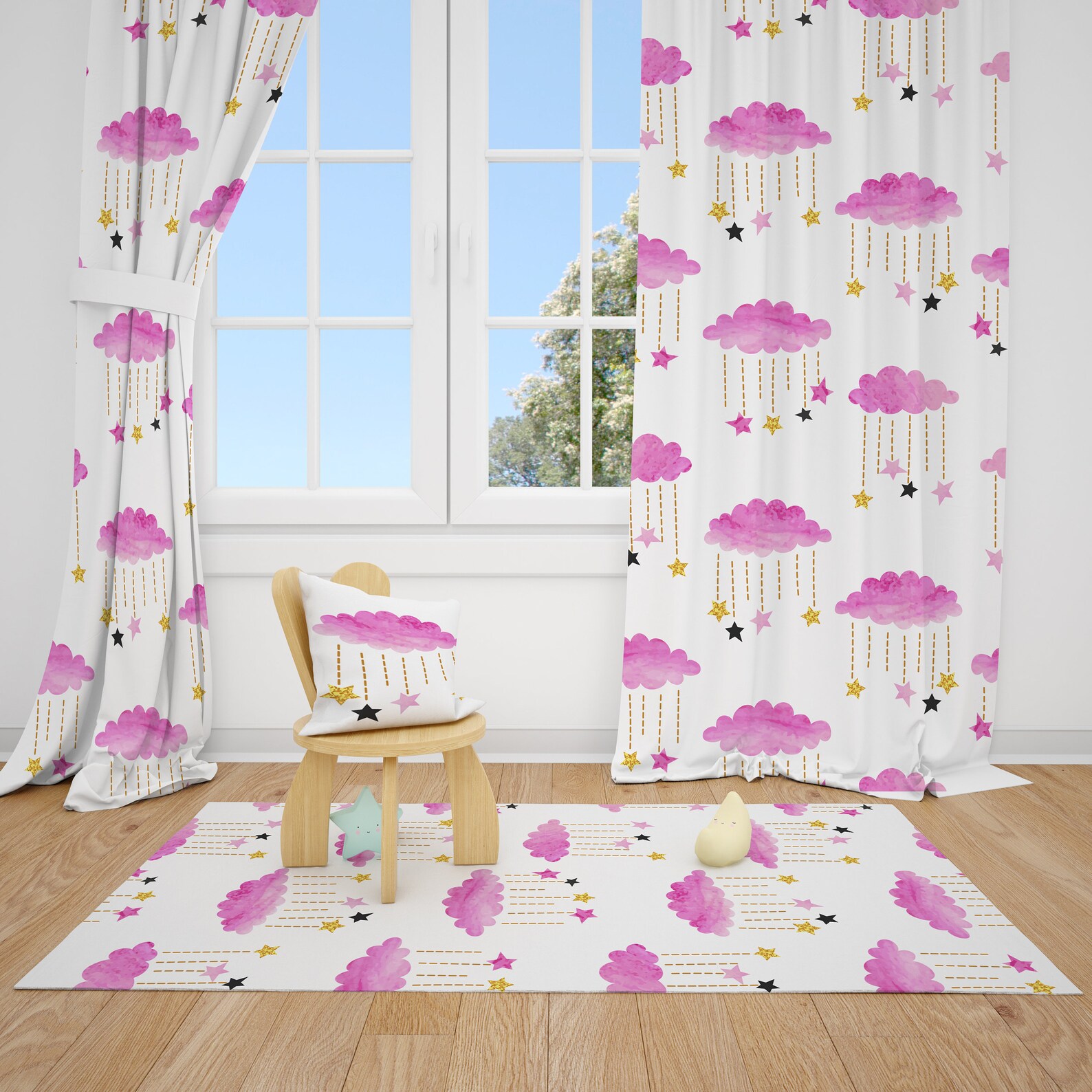 Pink Clouds and Stars Baby Girl Room Curtains Nursery Curtains Etsy