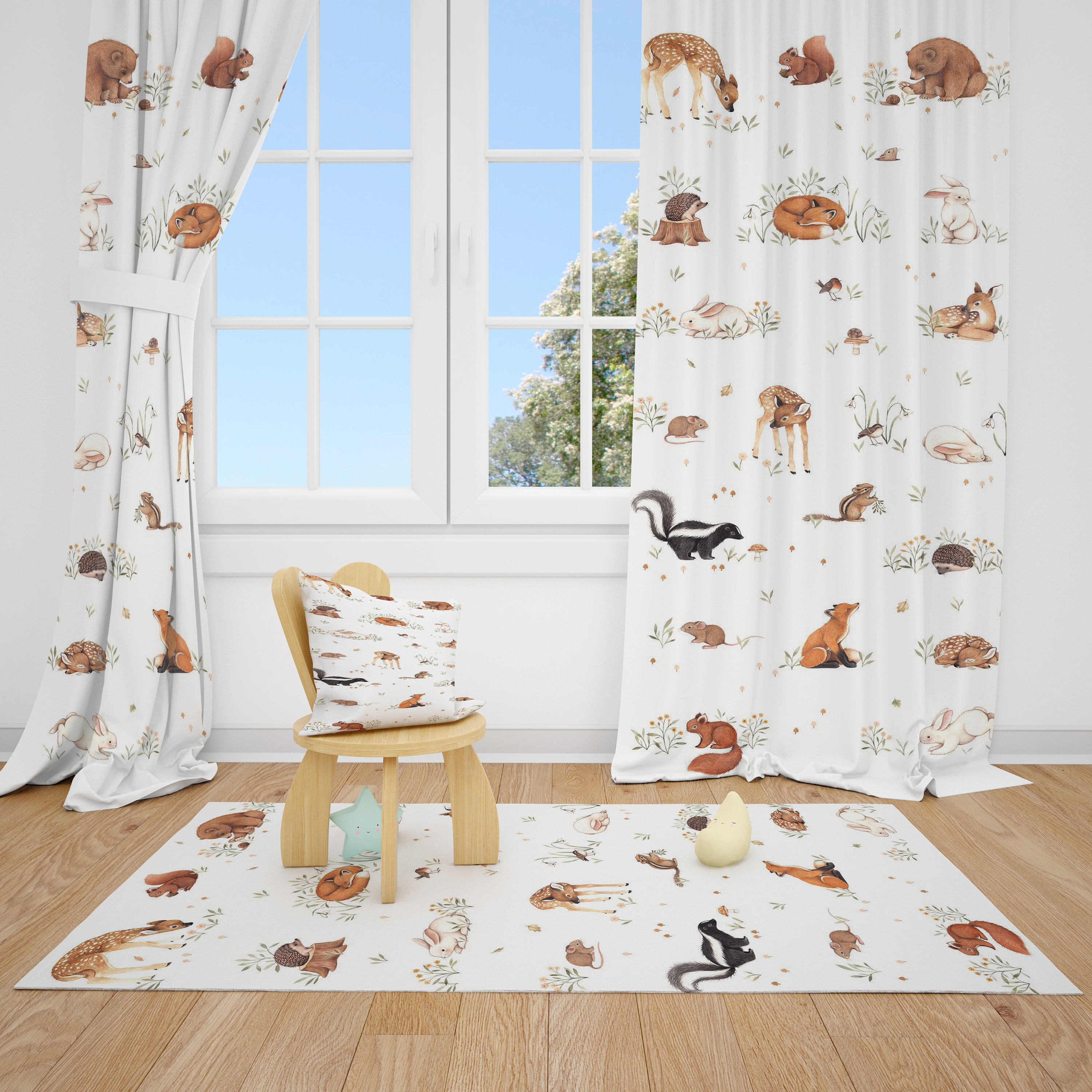 Woodland Animals Baby Boy Room Curtain Nursery Curtains Window Etsy