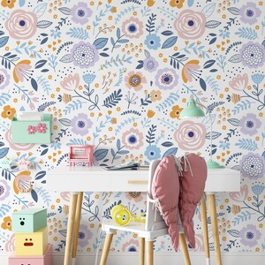 Florals Peel and Stick Wallpaper, Garden Flowers Wallpaper, Removable Wallpaper, Botanical Floral Wallpaper