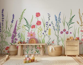 Wildflowers Peel and Stick Wallpaper, Kids Nursery Wall Decor