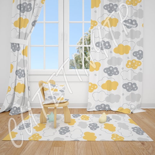 Yellow and Gray Stars Baby Boy Room Curtains Nursery Curtains Etsy