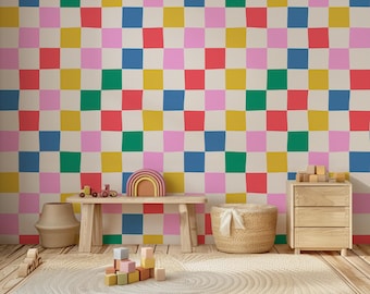Colorful Checkered Peel and Stick Wallpaper: Nursery Wall Mural