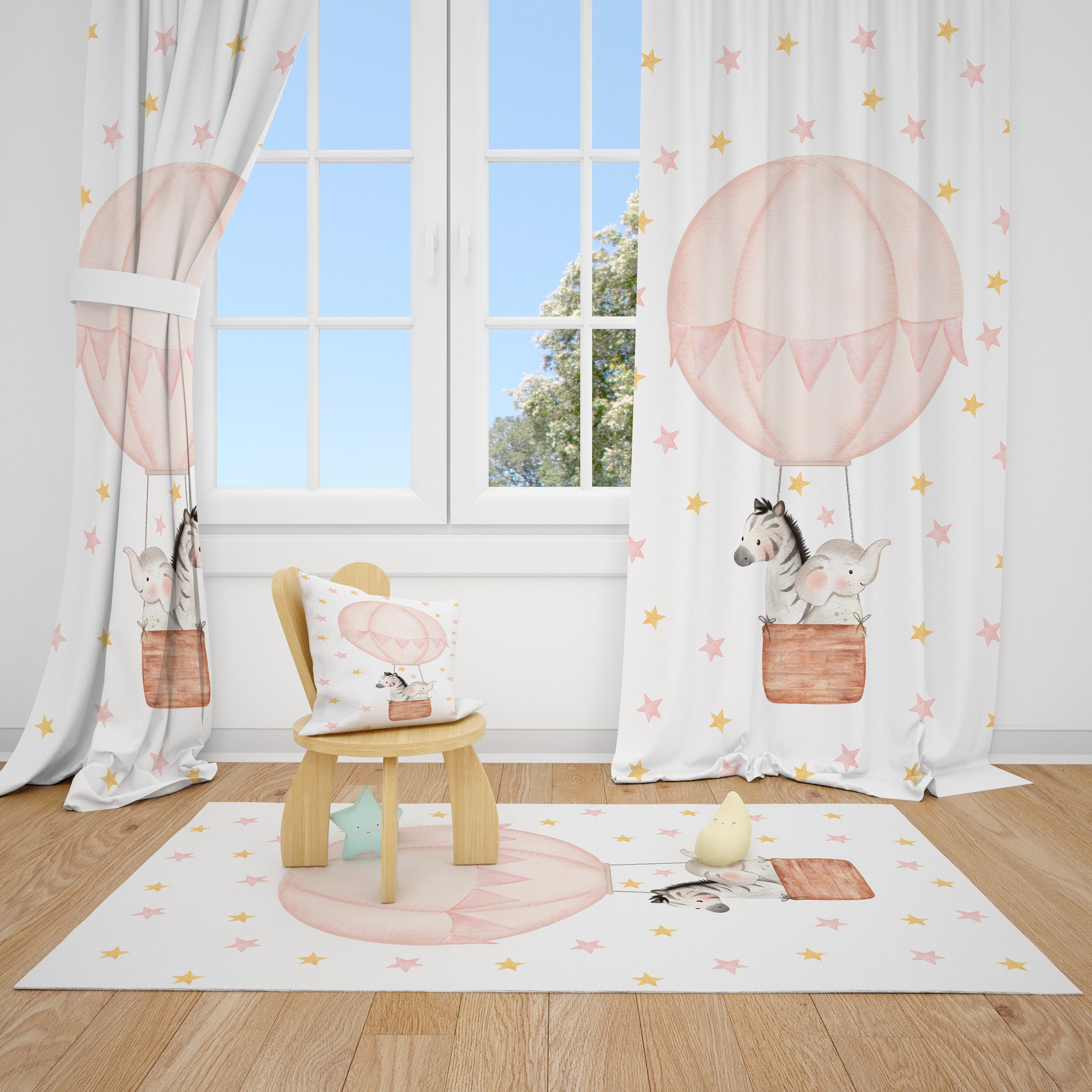 Pink Hot Air Balloon Baby Girl Room Curtain Nursery Curtains Etsy