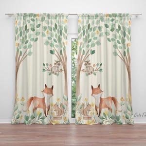 Watercolor Woodland Baby Boy Room Curtain Nursery Curtains Window Curtains