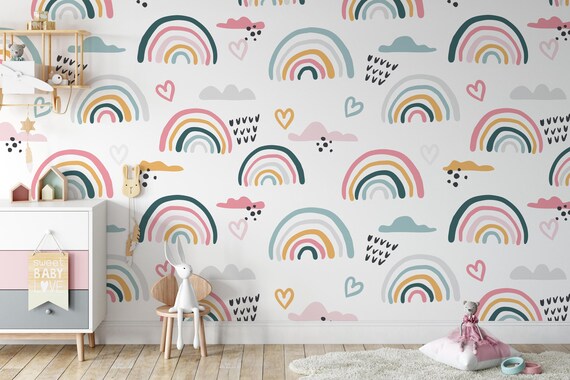 Watercolor Rainbows Nursery Wallpaper Self Adhesive Peel and | Etsy