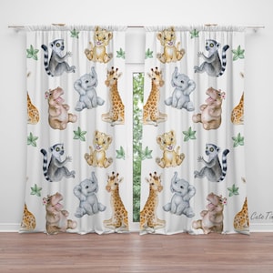 Watercolor Safari Animals Baby Boy Room Curtains Nursery Curtains Window Curtains