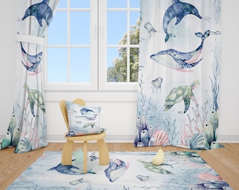 Aquarelle océan animaux rideau pour chambre de bébé garçon rideaux pour chambre de bébé rideaux de fenêtre