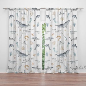 Watercolor Ocean Animals Baby Boy Room Curtain Nursery Curtains Window Curtains