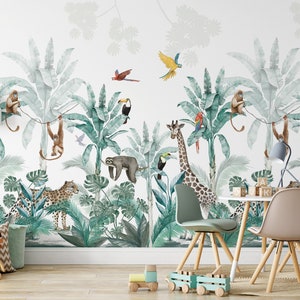 Safari Animals Wallpaper Peel And Stick Nursey Wall Decor Jungle Animals Kids Wall Mural