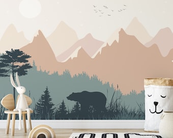 Forest Pine Tree Mural: Mountain Woodland Wallpaper