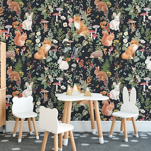 Papier peint enfant animaux de la forêt, papier peint pour chambre d'enfant, décoration murale enfants animaux de la forêt