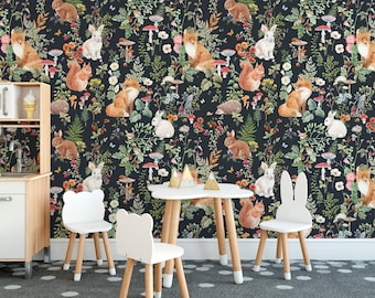 Woodland Animals Peel and Stick Wallpaper: Kids Nursery Wall Mural