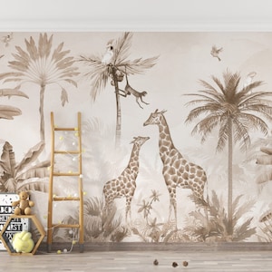 Safari Animals Wallpaper: Peel and Stick Tropical Nursery Wall Mural - Etsy