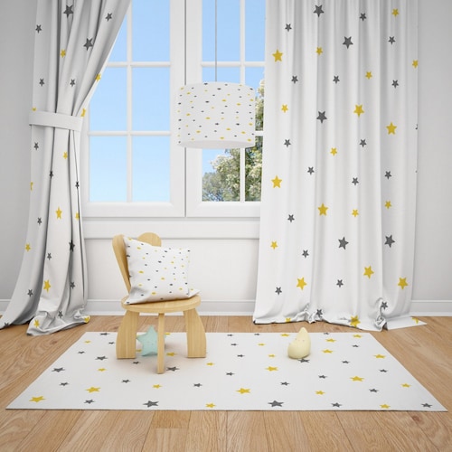 Yellow and Gray Stars Baby Boy Room Curtains Nursery Curtains Etsy
