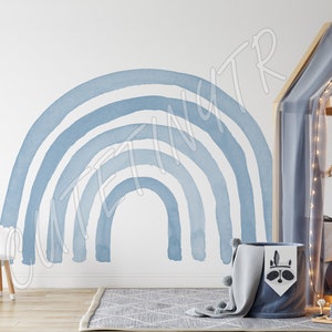 Watercolor Blue Rainbow Decal, Neutral Boho Rainbow, Nursery Wall Decal