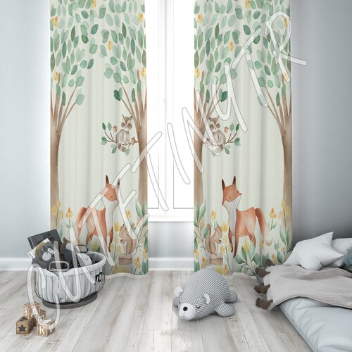 Woodland Animals Baby Boy Room Curtain Nursery Curtains Window Etsy