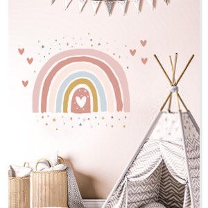 Boho Pink Rainbow and Hearts Wall Sticker Girls Room Wall Decor Nursery Wall Decal image 3