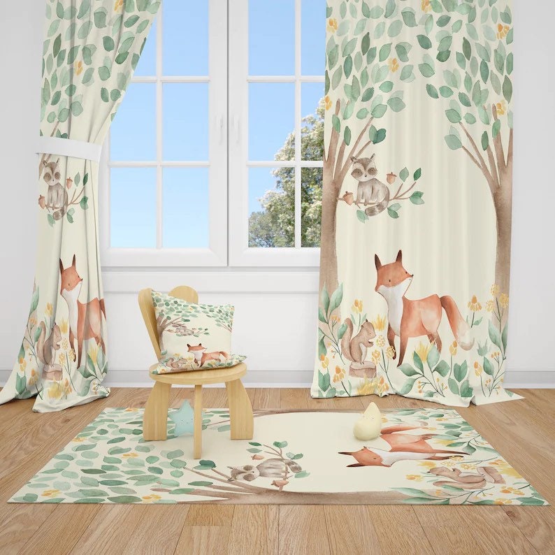 Blackout Woodland Animals Baby Boy Room Curtains Nursery Etsy