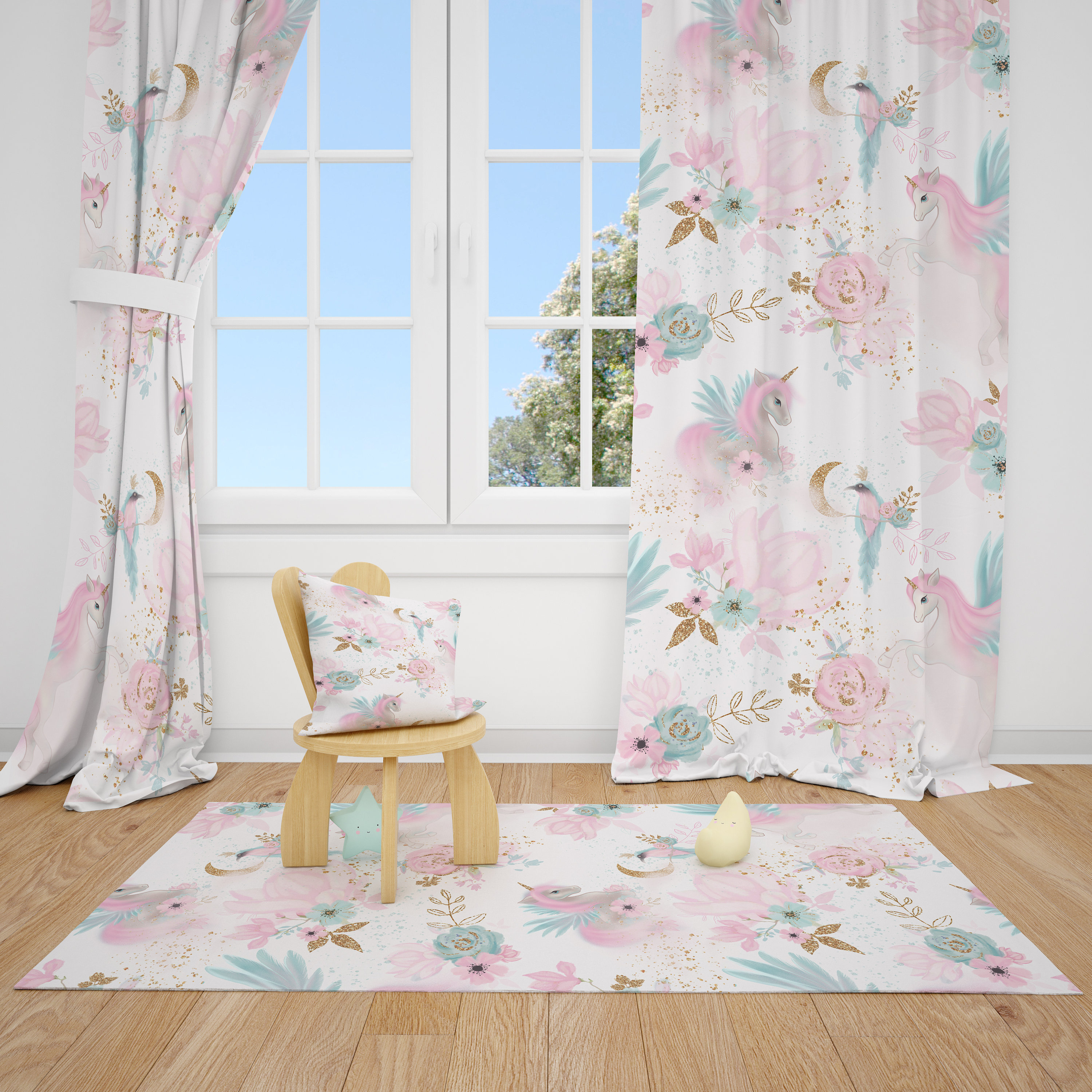 Watercolor Unicorn Baby Girl Room Curtains Nursery Curtains Etsy