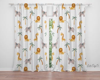 Safari Animals Baby Boy Room Curtain Nursery Curtains Window Curtains
