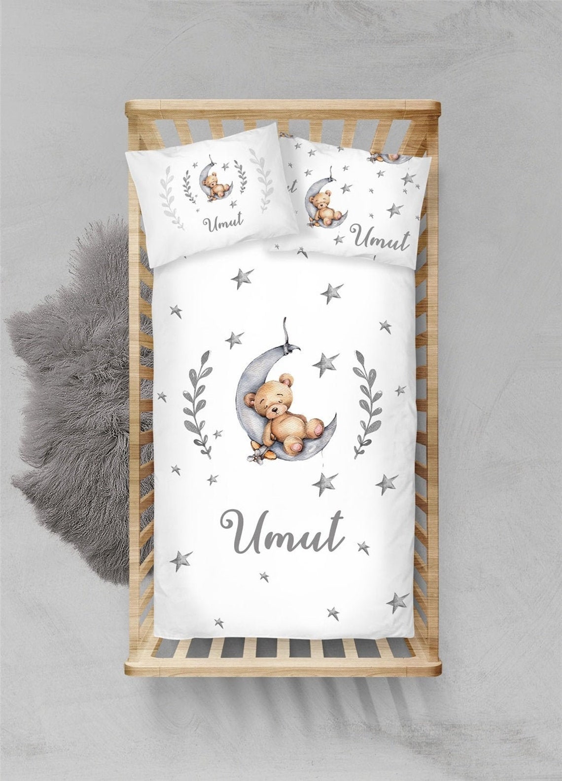 Bedding Set Moon and Teddy Bear Duvet Cover Set Baby Duvet | Etsy