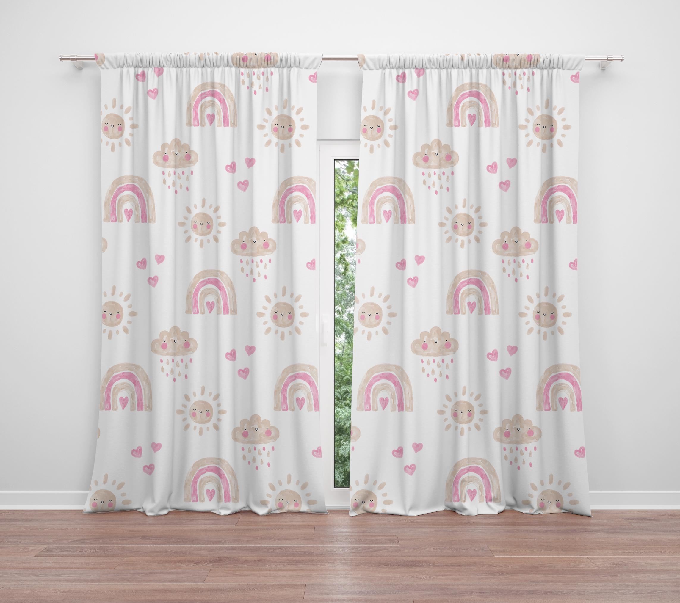 Tenda per cameretta bambina con nuvole e sole arcobaleno, tende per cameretta, tende per finestre