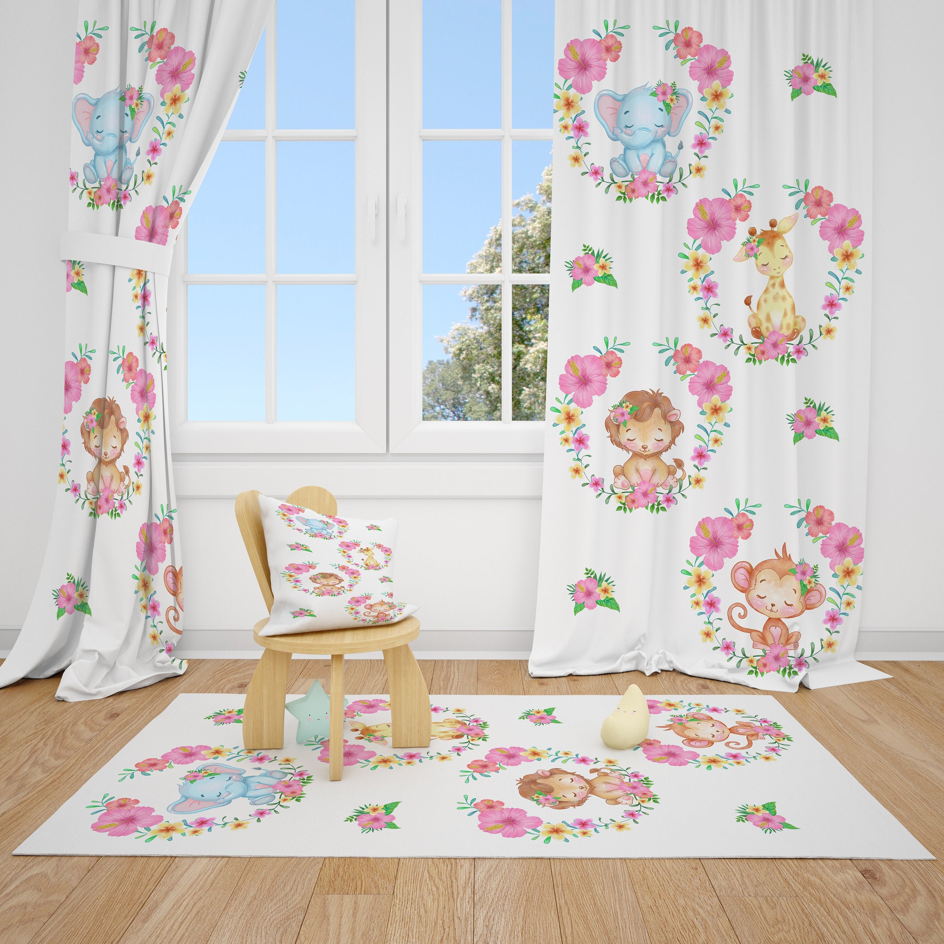 Cute Jungle Animals Baby Girl Room Curtain Nursery Curtains Etsy