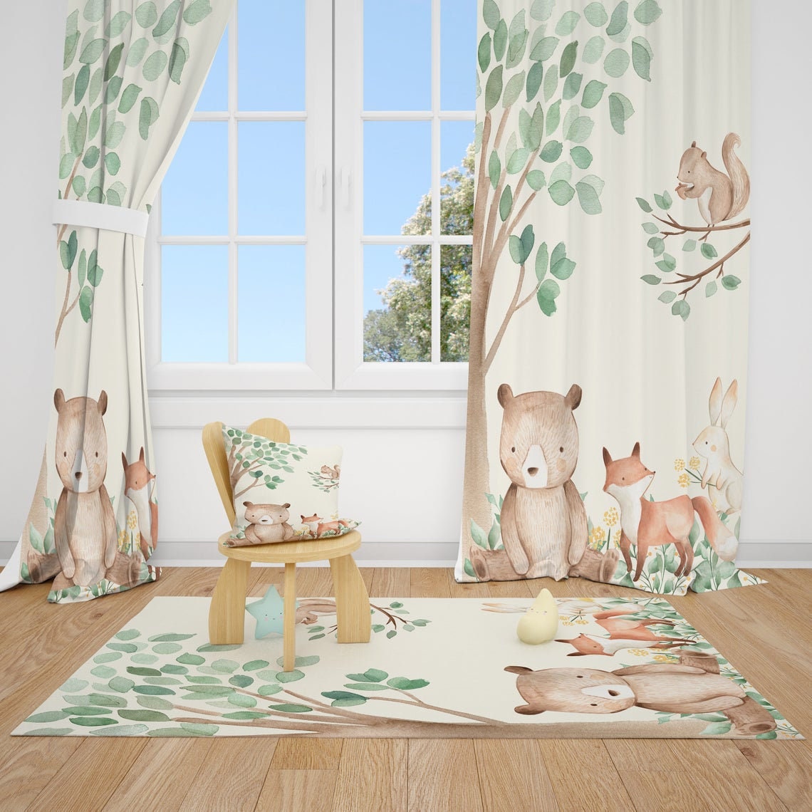 Blackout Woodland Animals Baby Boy Room Curtains Nursery Etsy