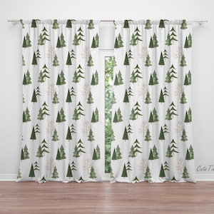 Watercolor Pine Trees Baby Boy Room Curtains Nursery Curtains Window Curtains