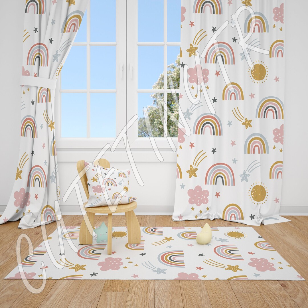 Little Pink Rainbows Baby Girl Room Curtain Nursery Curtains Window