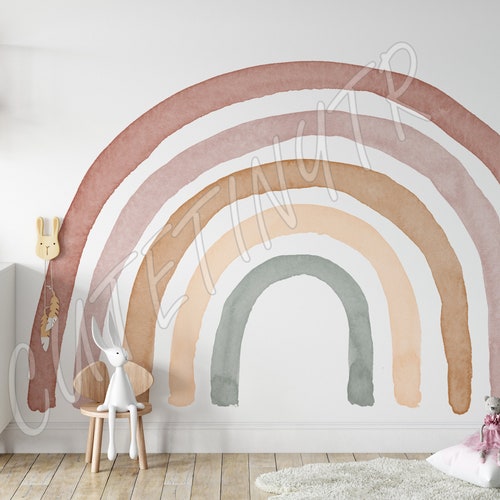 Large Boho Rainbow Wall Decal Watercolor Neutral Boho Etsy