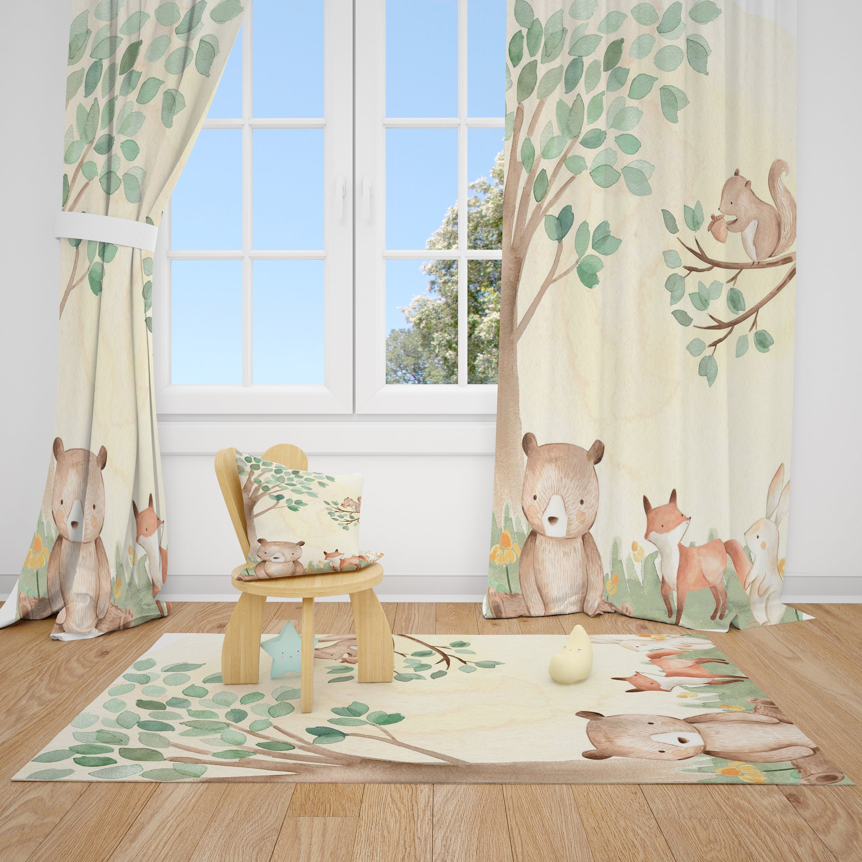 Woodland Animals Baby Boy Room Curtain Nursery Curtains Window Etsy