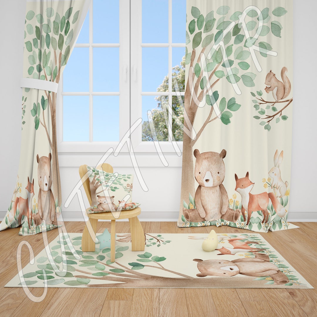 Woodland Animals Baby Boy Room Curtain Nursery Curtains Window Curtains Etsy