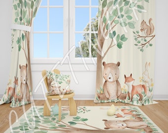 Woodland Animals Baby Boy Room Curtain Nursery Curtains Window Curtains