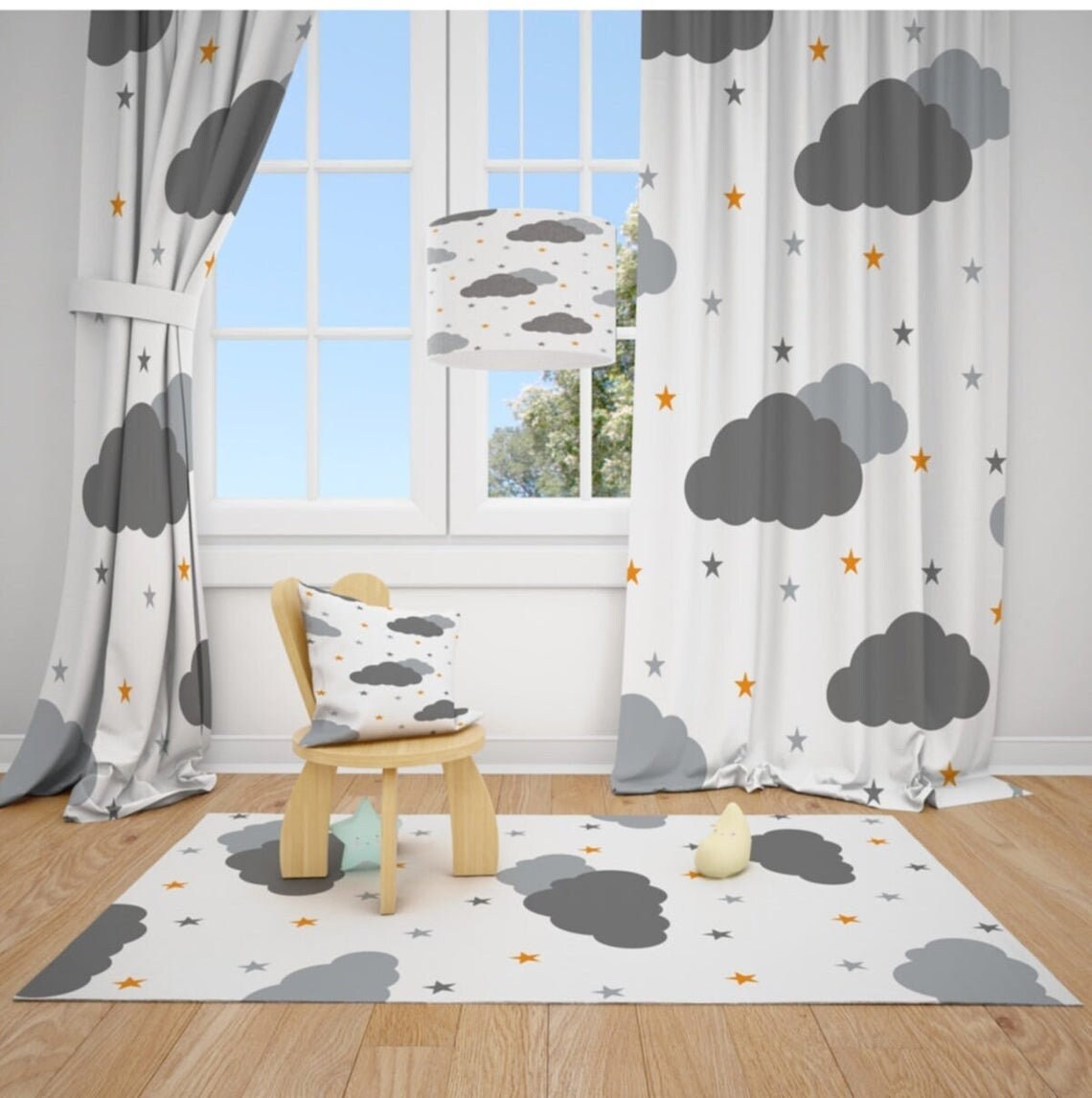 Verdunkelung Wolken und Sterne Baby Jungenzimmer Vorhänge | Etsy