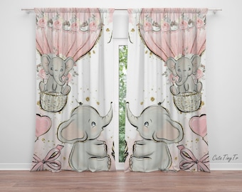 Cute Elephants and Balloons Baby Girl Room Curtain Nursery Curtains Window Curtains