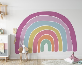 Sticker mural grand arc-en-ciel aquarelle, sticker mural chambre d'enfant, sticker mural filles, décoration murale arc-en-ciel, Stickers muraux arc-en-ciel