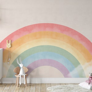 Watercolor Soft Rainbow Wallpaper Peel And Stick Girls Nursey Wall Decor Kids Wall Mural Pink Rainbow Wallpaper