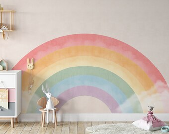 Aquarell Weiche Regenbogen Tapete Schälen und Aufkleben Mädchen Nursey Wand-Dekor Kinder Wandbild Rosa Regenbogen Tapete